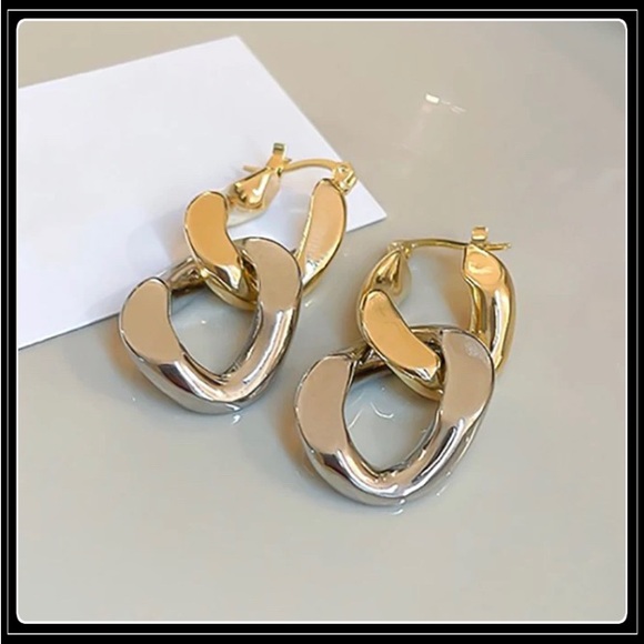 New 925 Sterling Gold & Silver Knot Hook Hoop Earrings - Picture 3 of 6